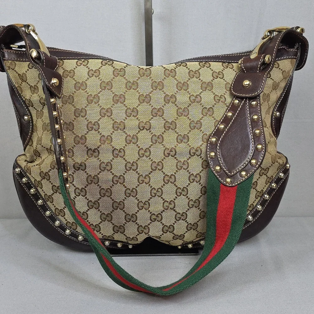 Gucci Beige Monogram Hobo Bag with Green-Red Stripe - Authenticated - Picture 5 of 16